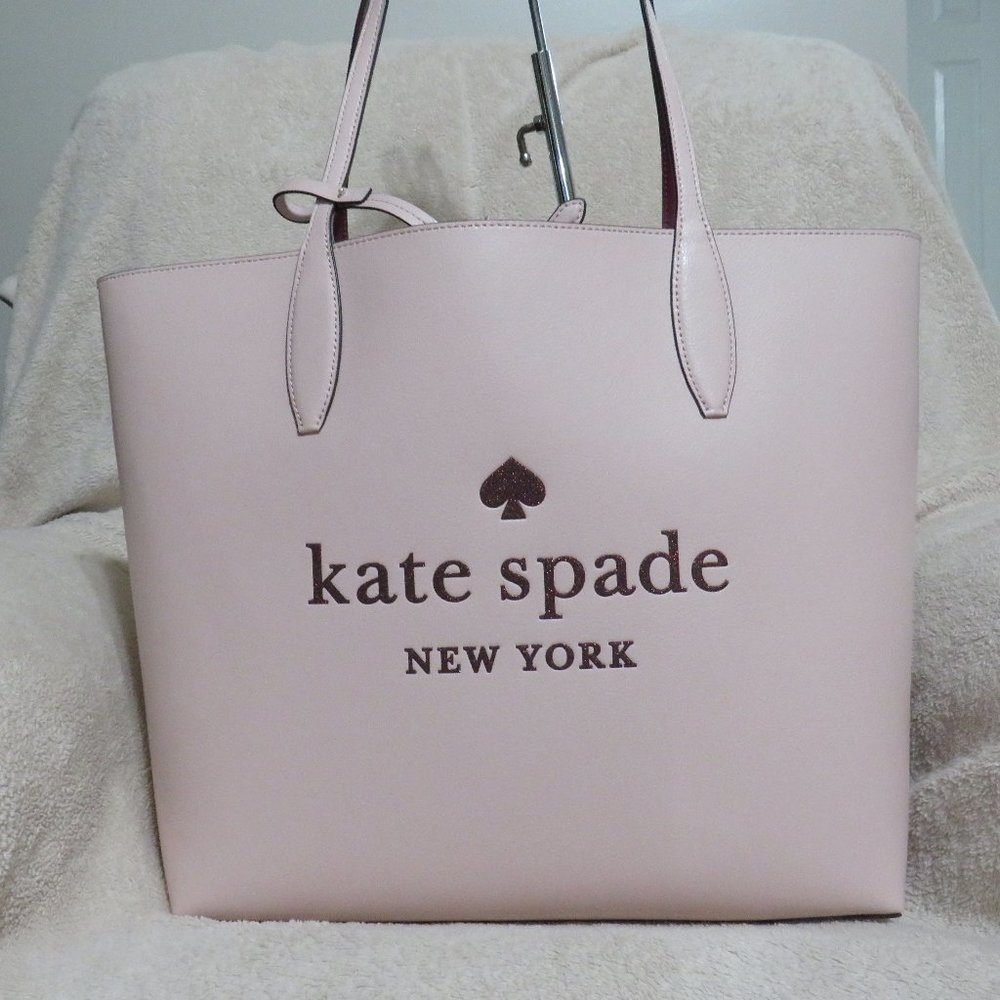 Kate Spade Glitter on Refined Grain Leather Tote (Rose Smoke)